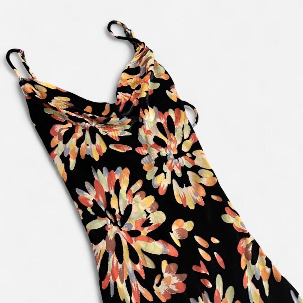 Rat & Boa Soleil Black, Orange Floral Velvet Burnout Silk Cowl Neck Mini Dress S - Picture 6 of 8